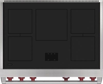 Top down view of the rangetop on the Wolf 36" Professional Induction Range - IR36551/S/P.