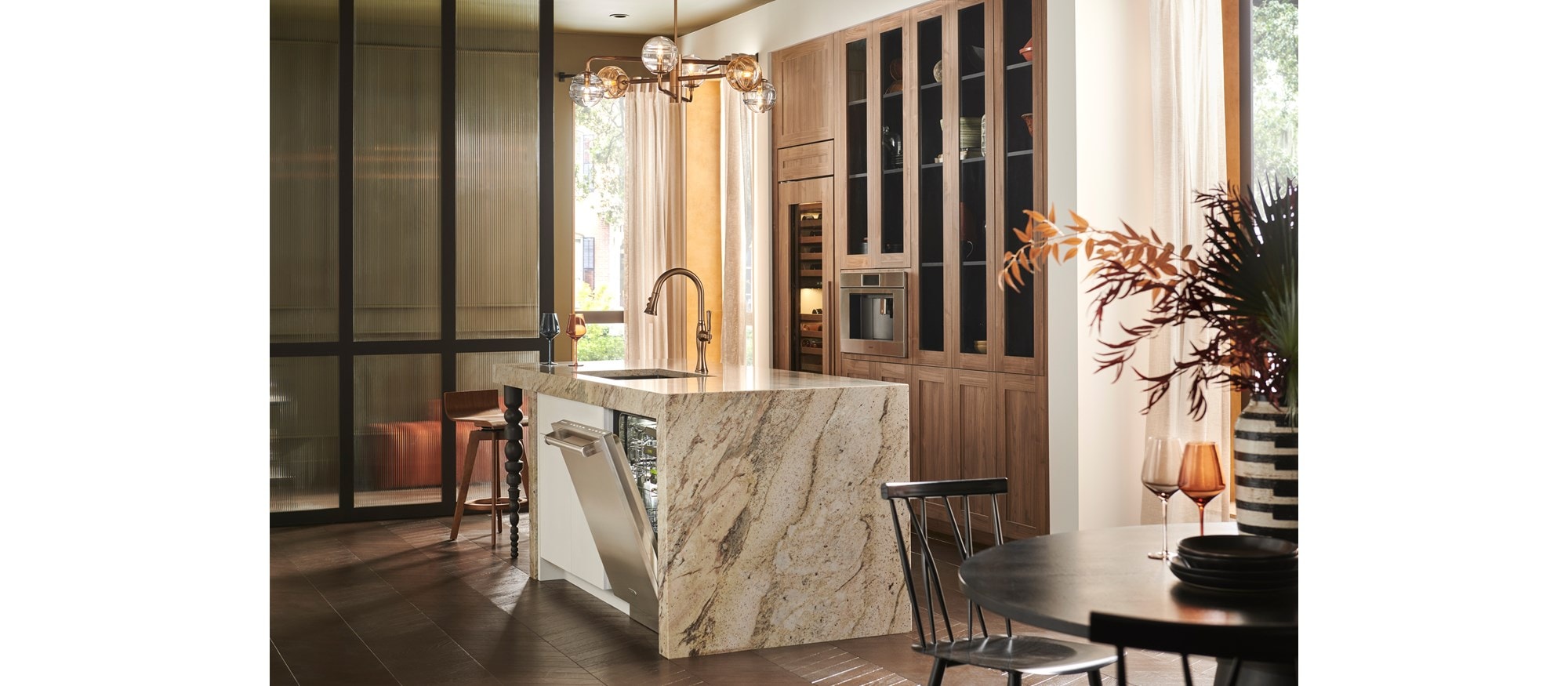 24 inch ADA Height Compatible Panel Ready Dishwasher with Water Softener (DW2451WS/ADA) by Cove Dishwashers shown blending seamlessly in a bold and modern kitchen design.