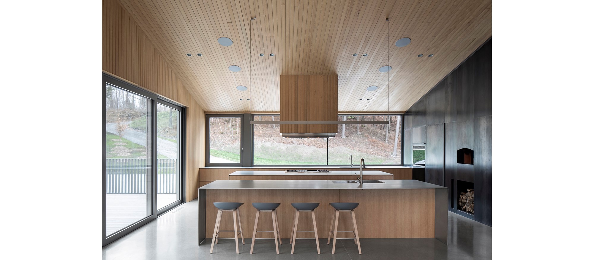 Sub-Zero, Wolf, and Cove 3rd Place Contemporary Design - KDC 2019-2021 Memphremagog Lake House featuring DW2450 24" Dishwasher Cove, IC-36FI 36" All Freezer Column with Ice Maker, IC-36RID 36" All Refrigerator Column with Internal Dispenser, WWD30 30" Warming Drawer, CSO30CM/B/TH 30" M Series Contemporary, SO30CM/B 30" Contemporary Single Oven, SO30CM/B 30" Contemporary Single Oven and PL401912 40" Pro Hood Liner - 19" Depth