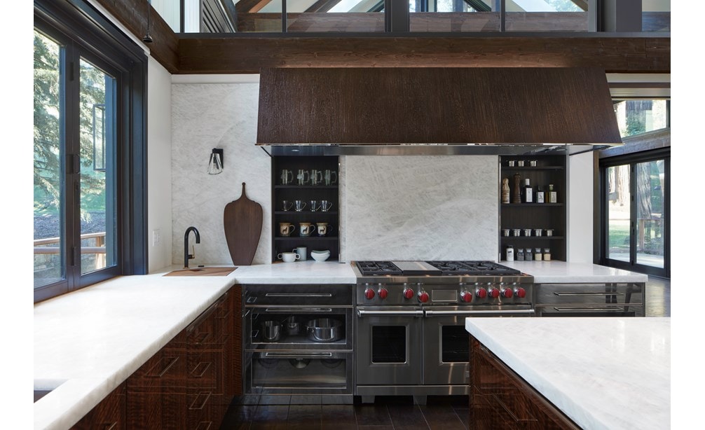 Sub-Zero, Wolf, and Cove 1st Place Transitional Design - KDC 2019-2021 Redwood Retreat featuring DW2450 24" Dishwasher Cove, IC-36RID 36" All Refrigerator Column with Internal Dispenser, ID-24R 24" Refrigerator Drawers, ID-30FI 30" Freezer Drawers with Ice Maker, UW-24 24" Undercounter, MD24TE/S 24" Transitional Drawer Oven, ICBSPO30PM/S/PH 30" M Series Professional Speed Oven and CI152TF/S 15" Cooktop