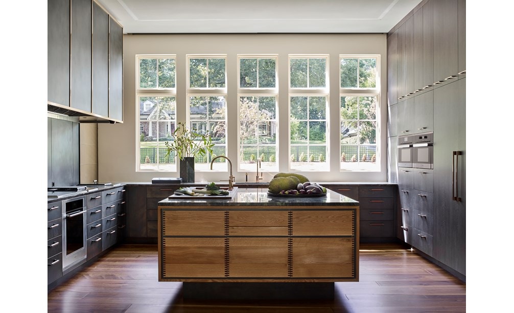 Sub-Zero, Wolf, and Cove KDC Finalist Cultivated Kitchen featuring DW2450 24" Dishwasher Cove, IC-30FI 30" All Freezer Column with Ice Maker, IC-30RID 30" All Refrigerator Column with Internal Dispenser, ID-27R 27" Refrigerator Drawers, VS24 24" Vacuum Seal Drawer and CI365TF/S 36" Transitional Cooktop