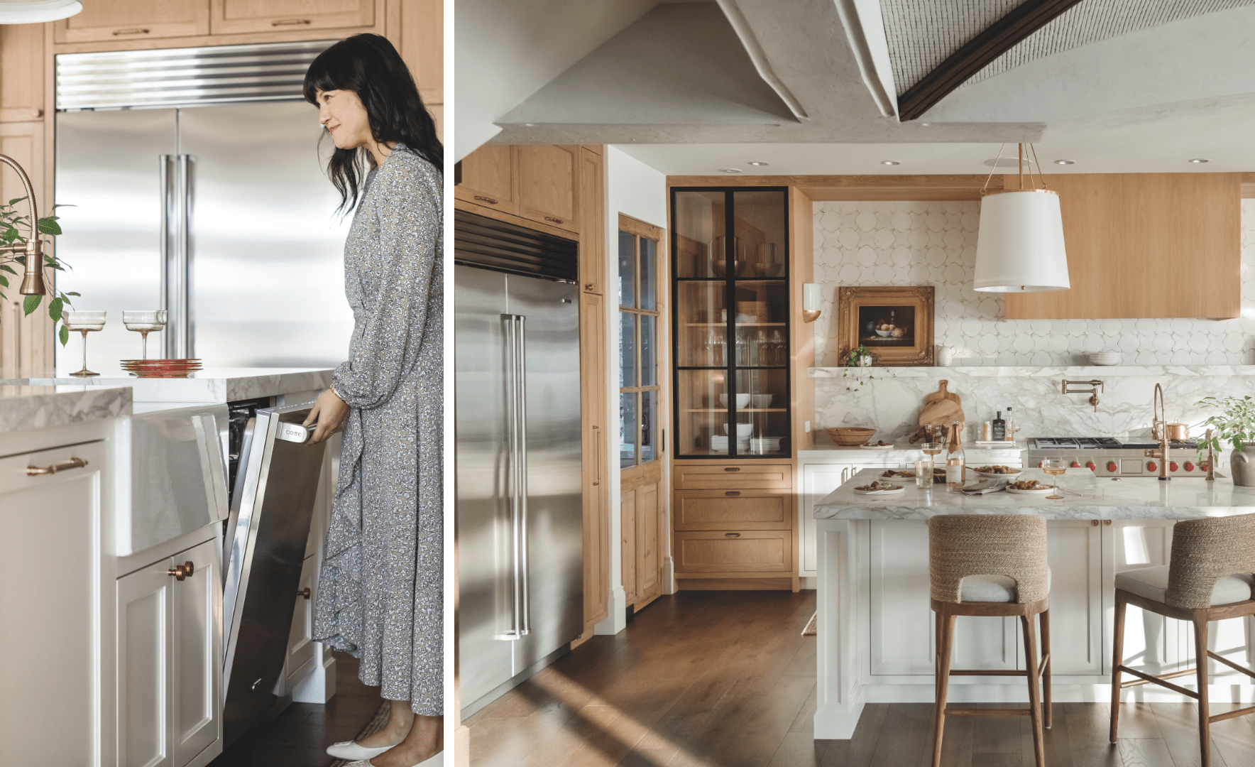 Lavavajillas Cove en acero inoxidable mostrado con la puerta abierta en una cocina contemporánea