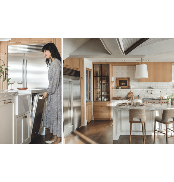 Lavavajillas Cove en acero inoxidable mostrado con la puerta abierta en una cocina contemporánea