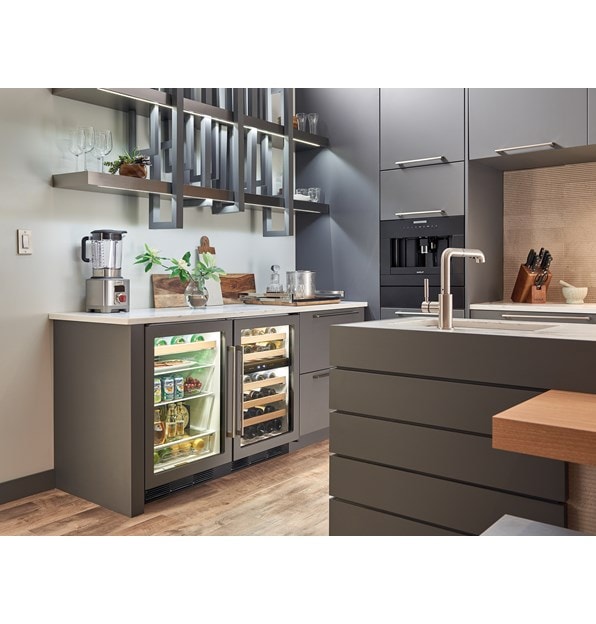 Sub-Zero 24" Undercounter Wine - Panel Ready (UW-24/O) shown with Wolf 24" Coffee System - Black (EC24/B)