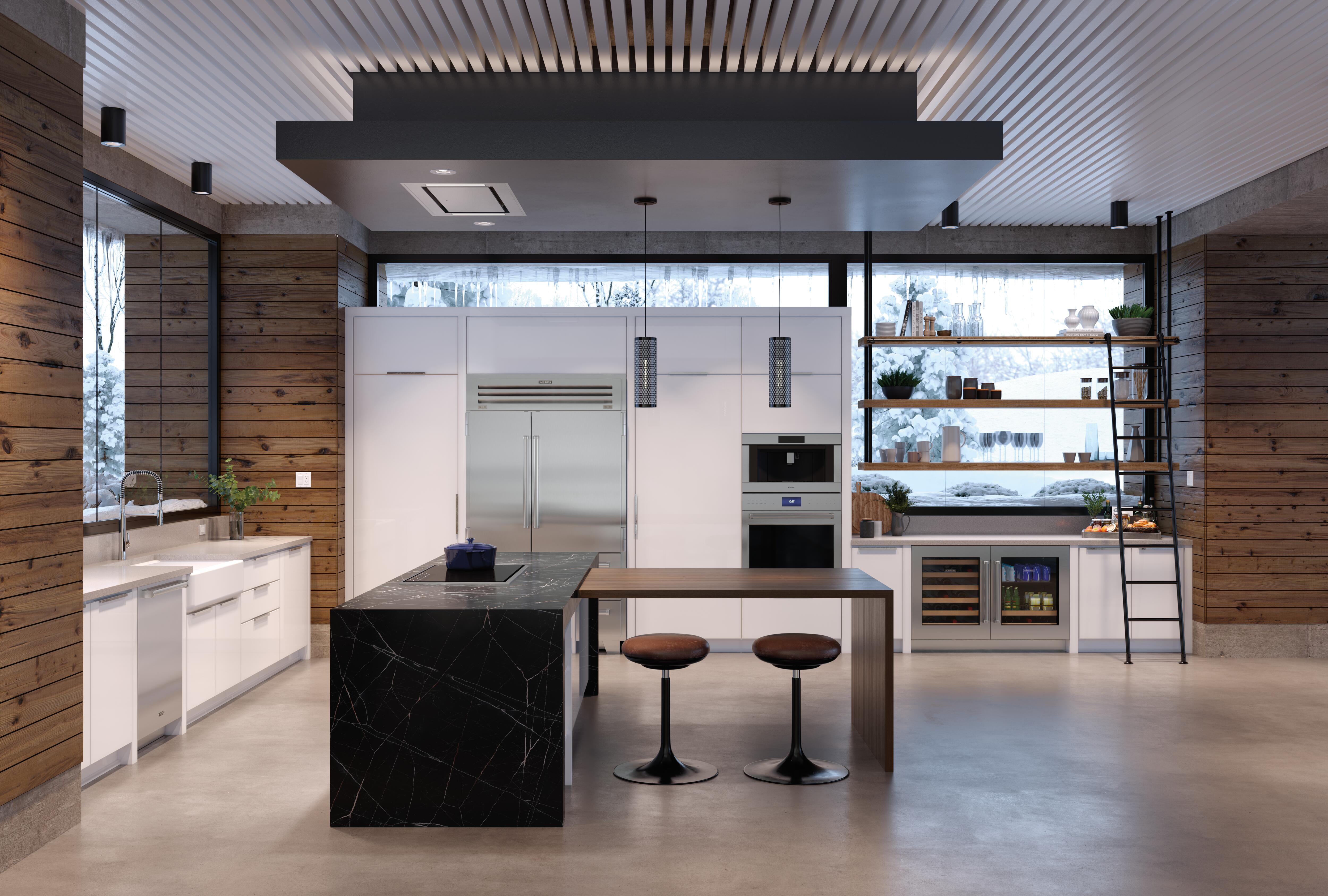 Sub-Zero 24" Designer Undercounter ADA Height Wine Storage - Panel Ready (DEU2450W/ADA) shown in full modern kitchen with stainless steel appliances