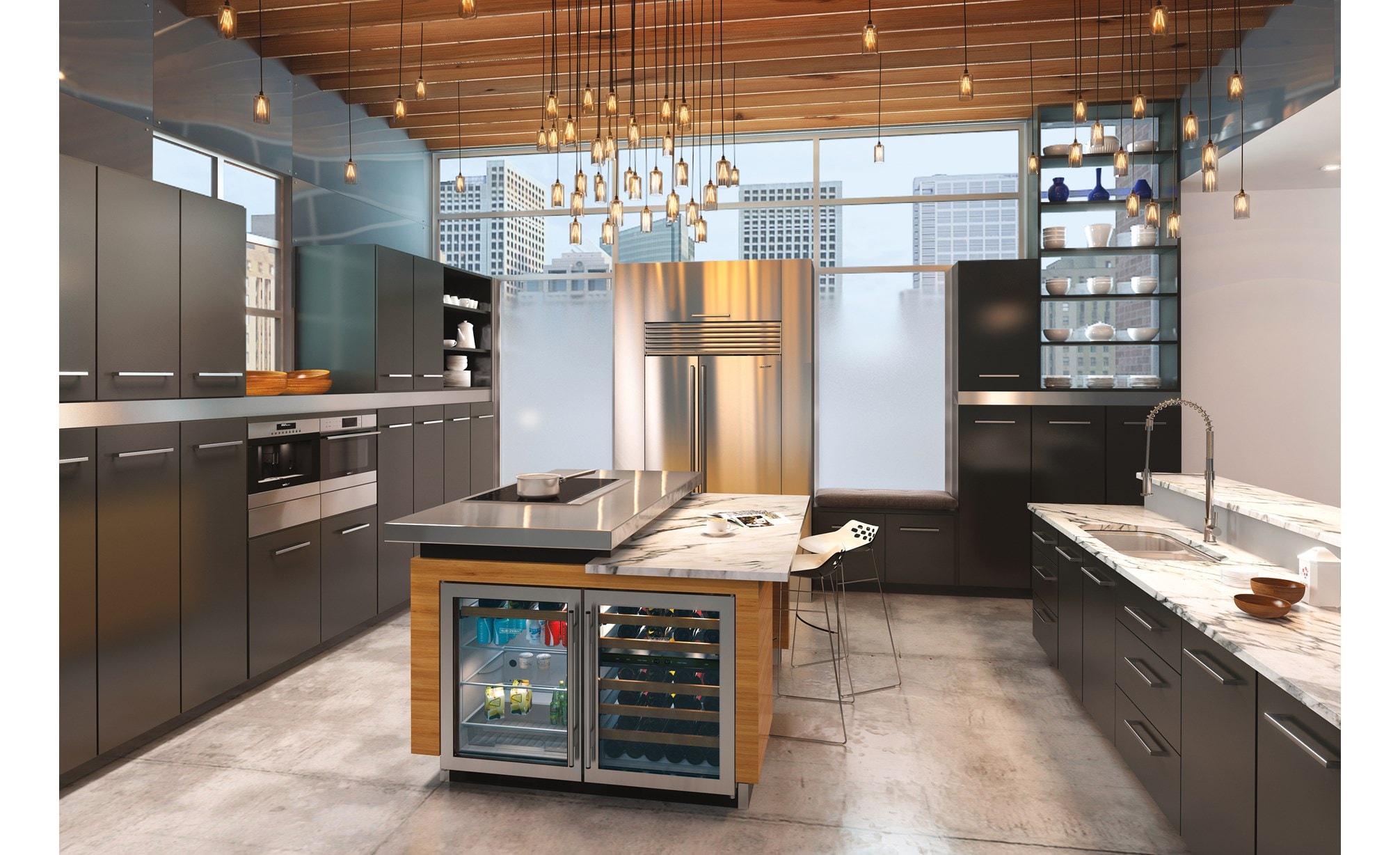 Sub-Zero 24" Undercounter Wine (UW-24/S) paired with 42" Classic Side by Side Refrigerator Freezer (BI-42S/S) - Formerly Built-In