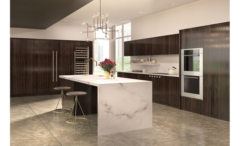 El horno doble transicional de la serie M de 30" Wolf (DO30TM/S/TH) con placa de cocción de gas contemporánea de 36" Wolf (CG365C/S)