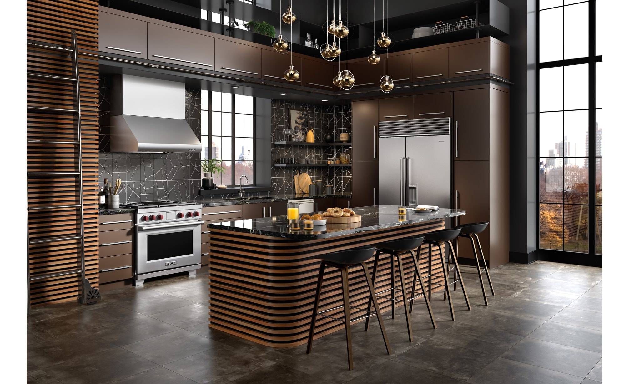 Estufa de doble salida de 36" Wolf con 4 quemadores, asadora infrarroja y placa de cocción (DF36450C)