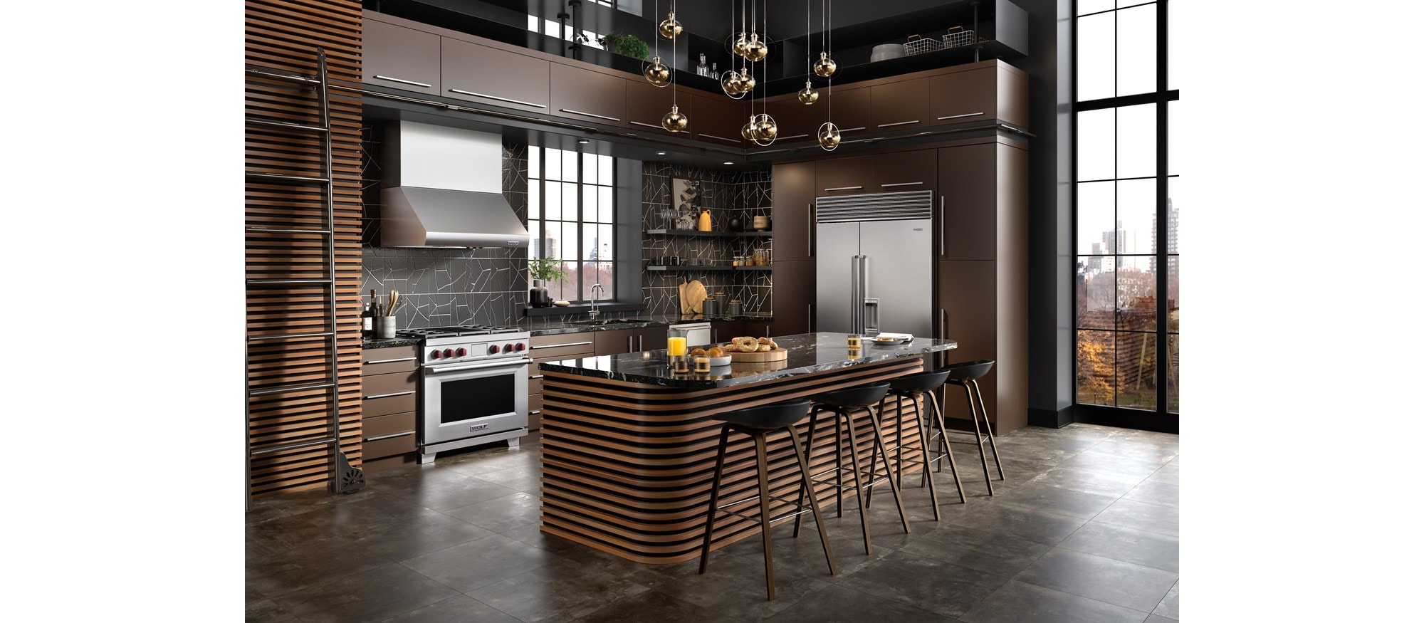 Estufa de doble salida de 36" Wolf con 4 quemadores, asadora infrarroja y placa de cocción (DF36450C)