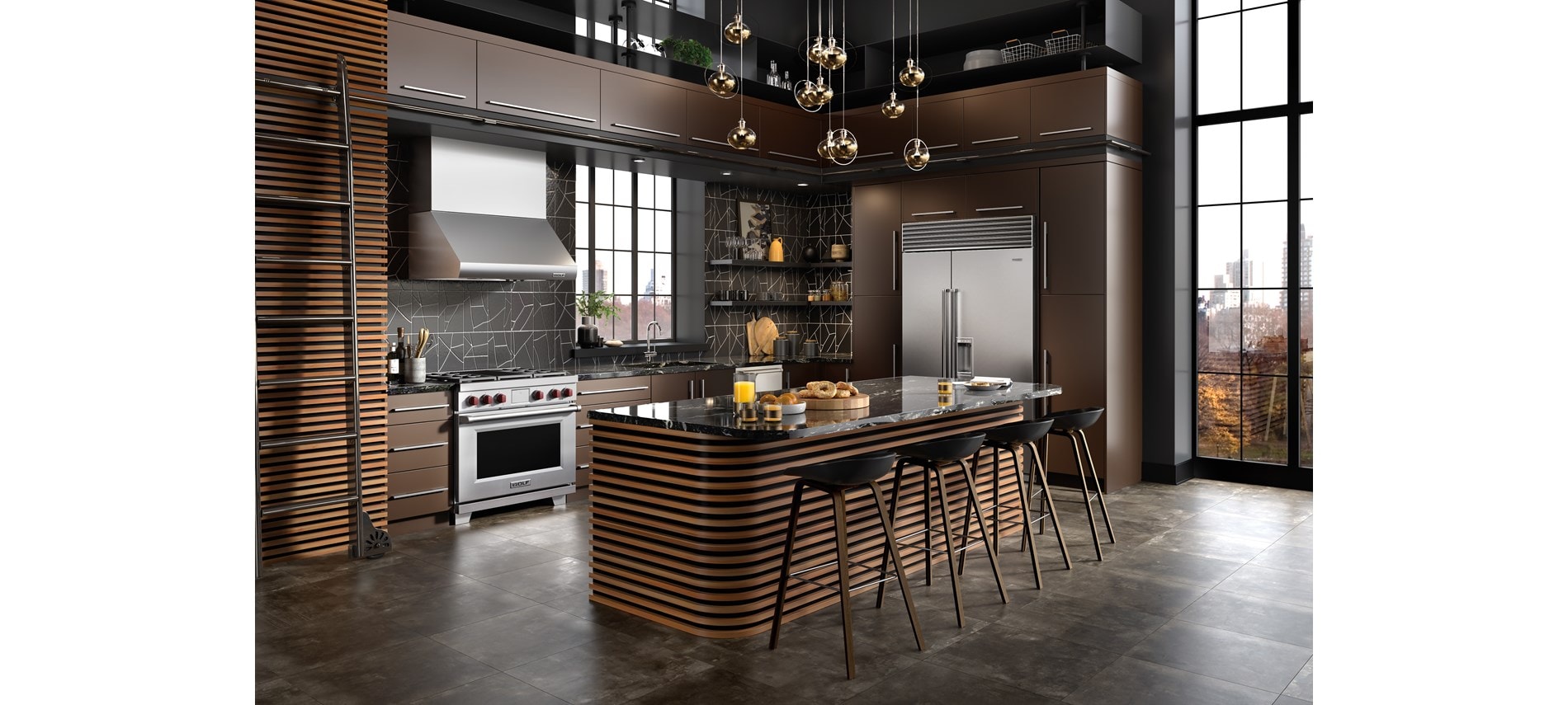 Estufa de doble salida de 36" Wolf con 4 quemadores, asadora infrarroja y placa de cocción (DF36450C)