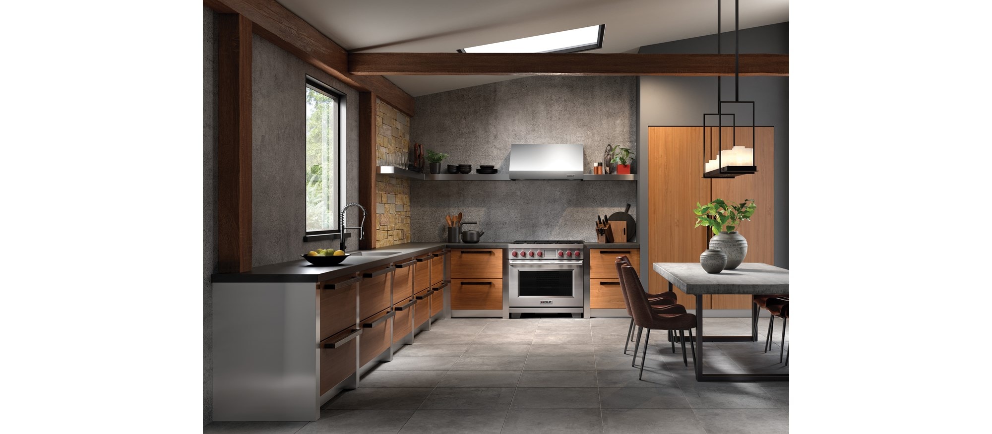 Estufa de doble salida de 36" Wolf con 6 quemadores y placa de cocción (DF36650)