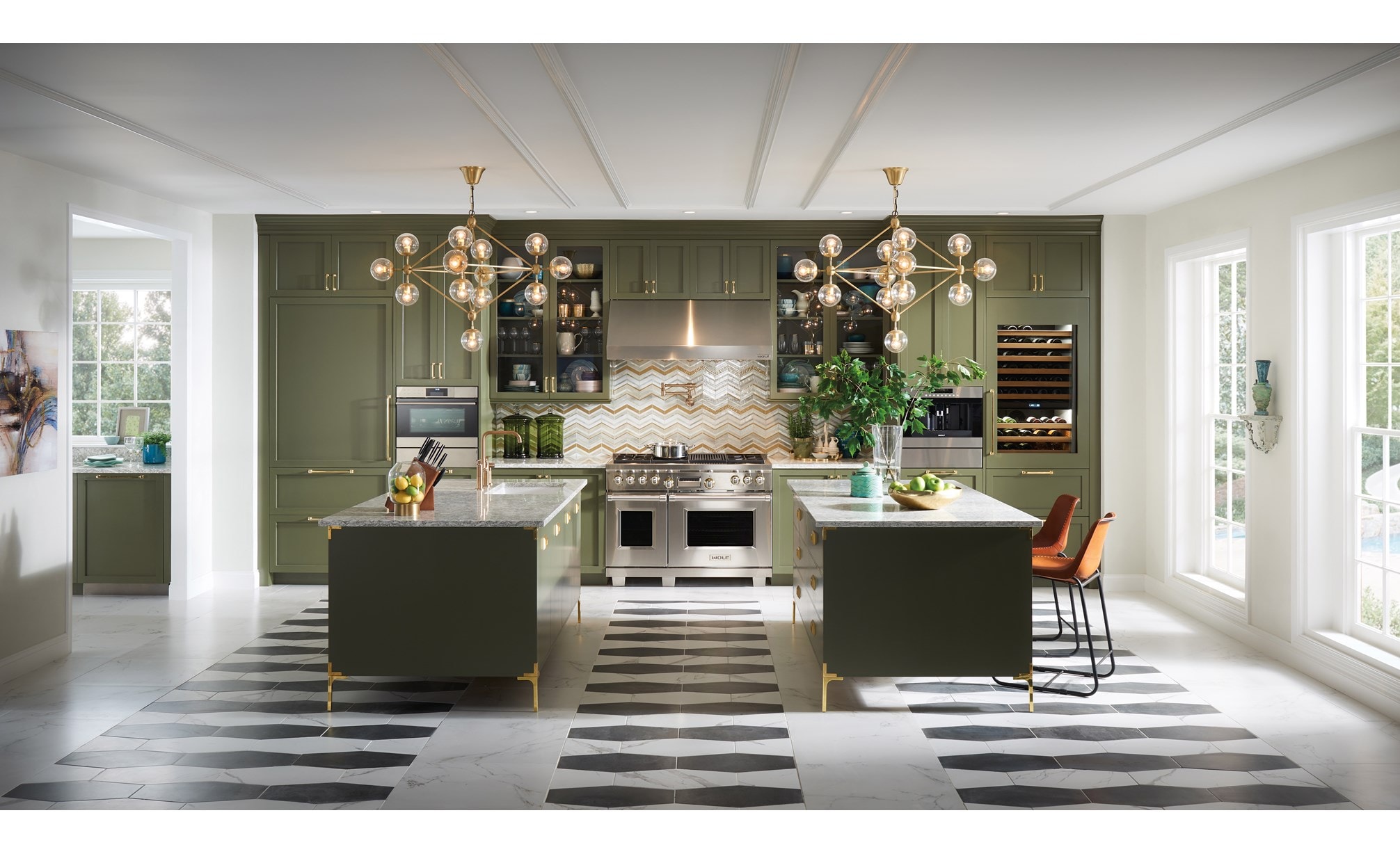 Wolf 48" Dual Fuel Range 6 Burner Infrared Charbroiler (DF486C) with 24" E Series Transitional Convection Steam Oven (CSO24TE/S/TH)