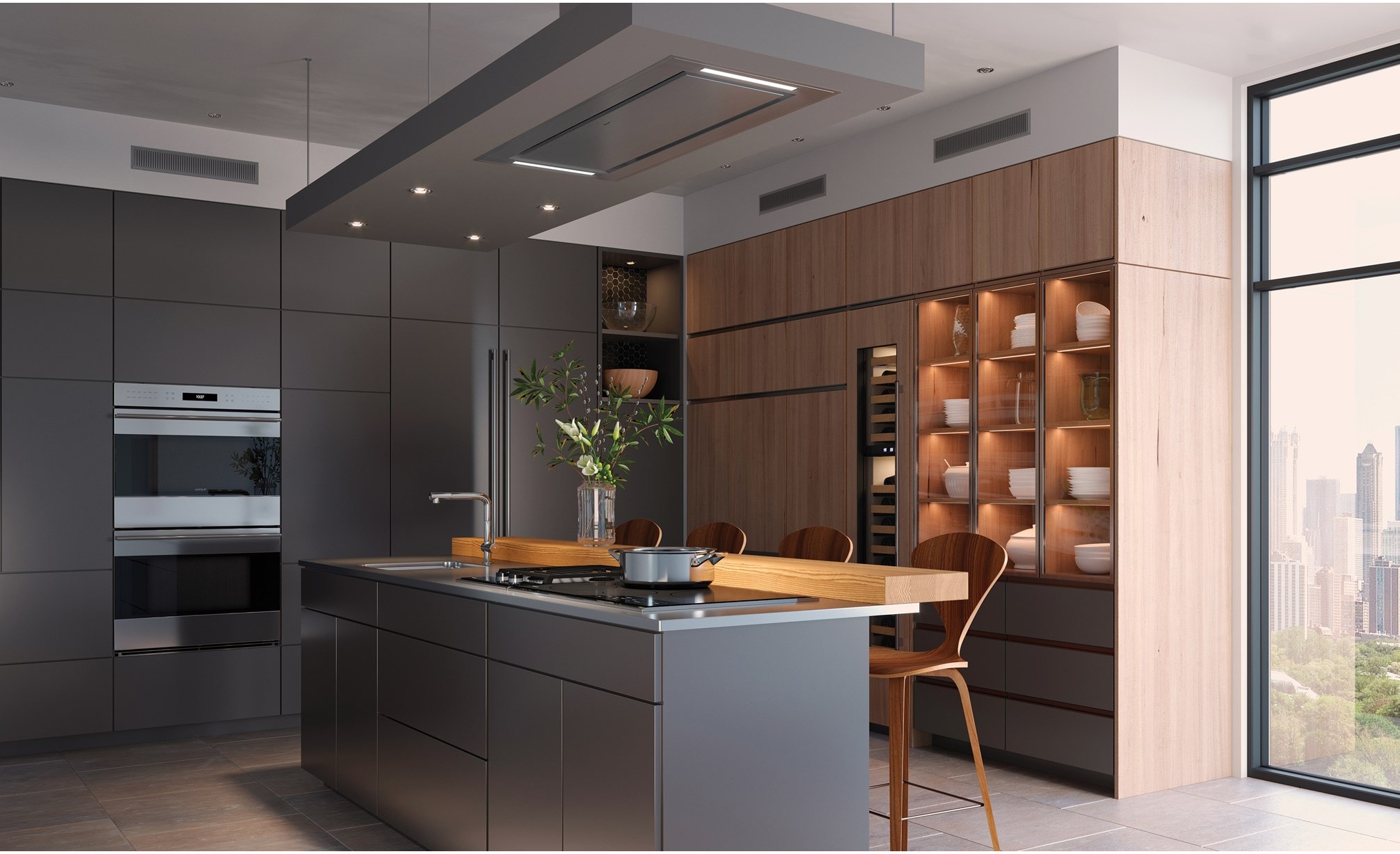 Campana instalada en el techo de 48" Wolf - Acero inoxidable (VC48S)