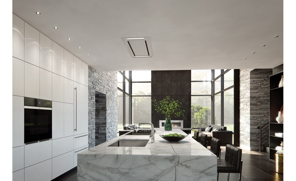 Campana instalada en el techo de 48" Wolf - Vidrio blanco (VC48W)