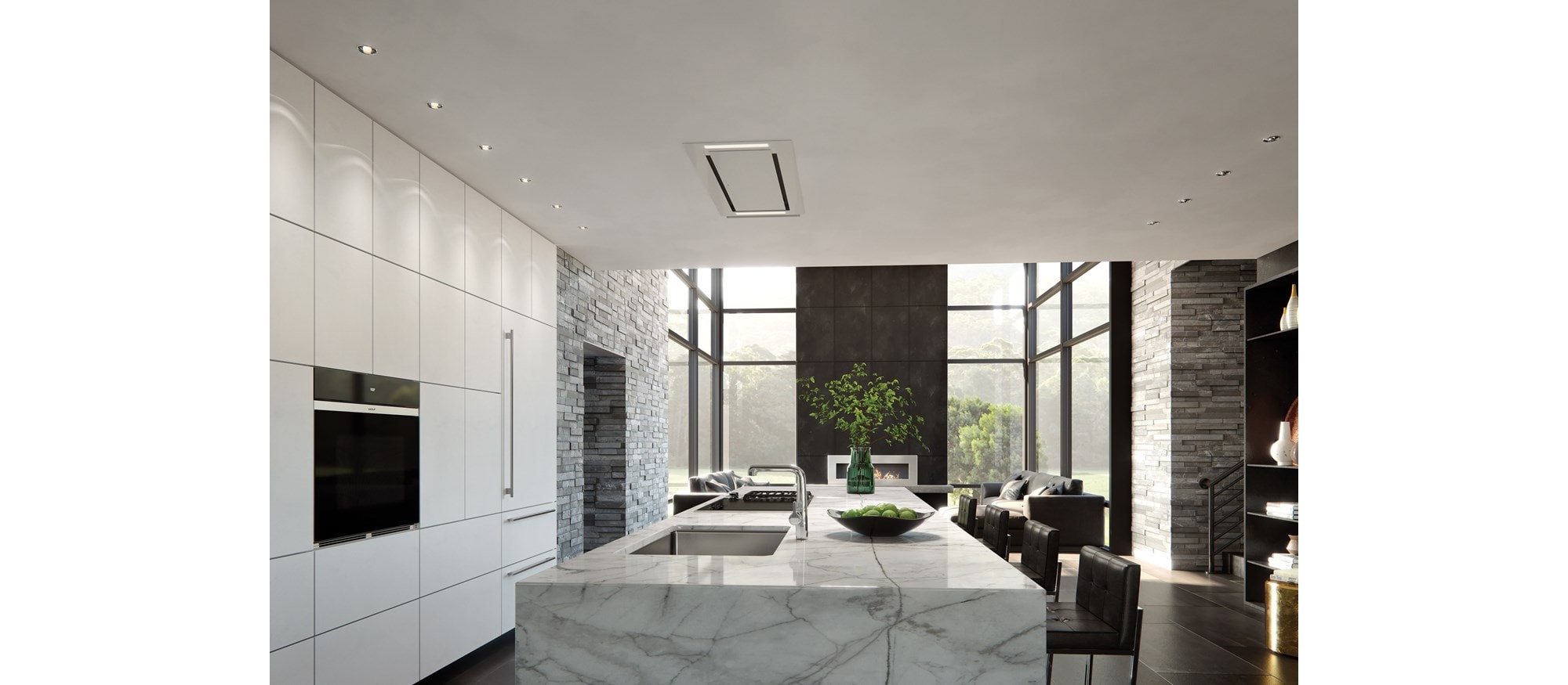 Campana instalada en el techo de 48" Wolf - Vidrio blanco (VC48W)