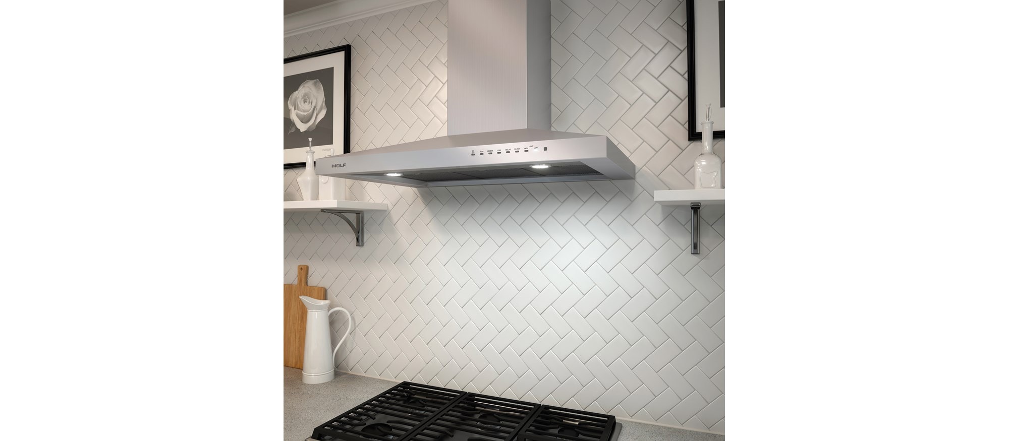 Campana extractora de placa de cocción de pared de 36" Wolf Inoxidable (VW36S)