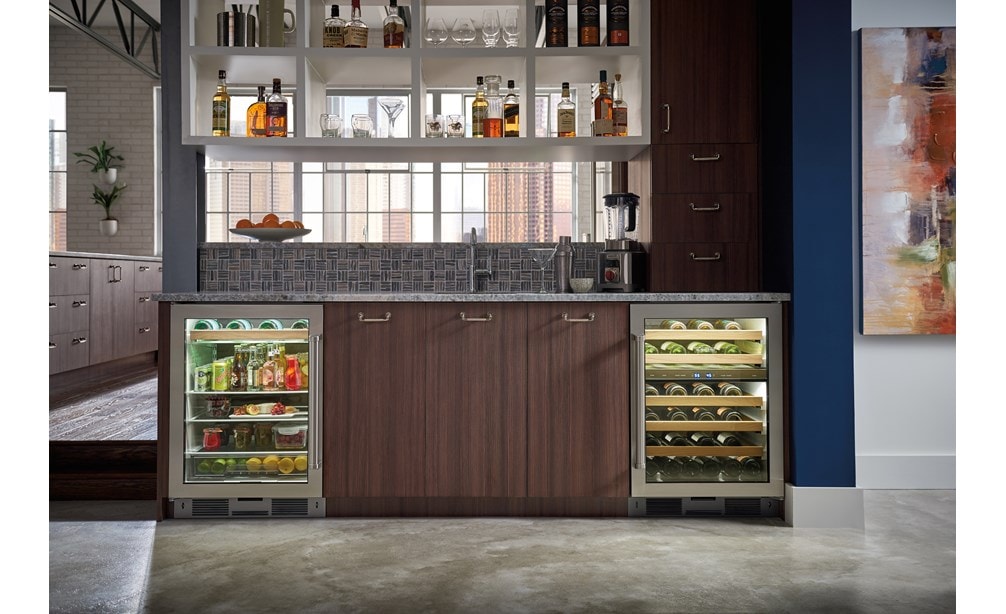 Sub-Zero 24" Undercounter Beverage Center (UC-24BG/S) paired with Sub-Zero 24" Undercounter Wine (UW-24/S)