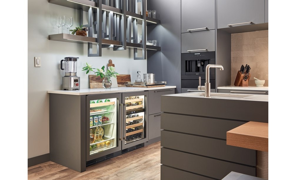 The Sub-Zero 24" Undercounter Beverage Center Panel Ready (UC- 24BG/O) paired with 24" Undercounter Wine Storage (UW-24/O)