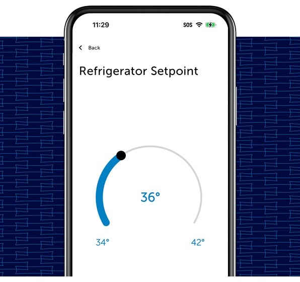 Screenshot of the Sub-Zero, Wolf and Cove Owners App showing ease of use for temperature settings, mode adjustments and alerts