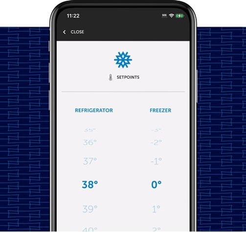 Screenshot of the Sub-Zero, Wolf and Cove Owners App showing ease of use for temperature settings, mode adjustments and alerts