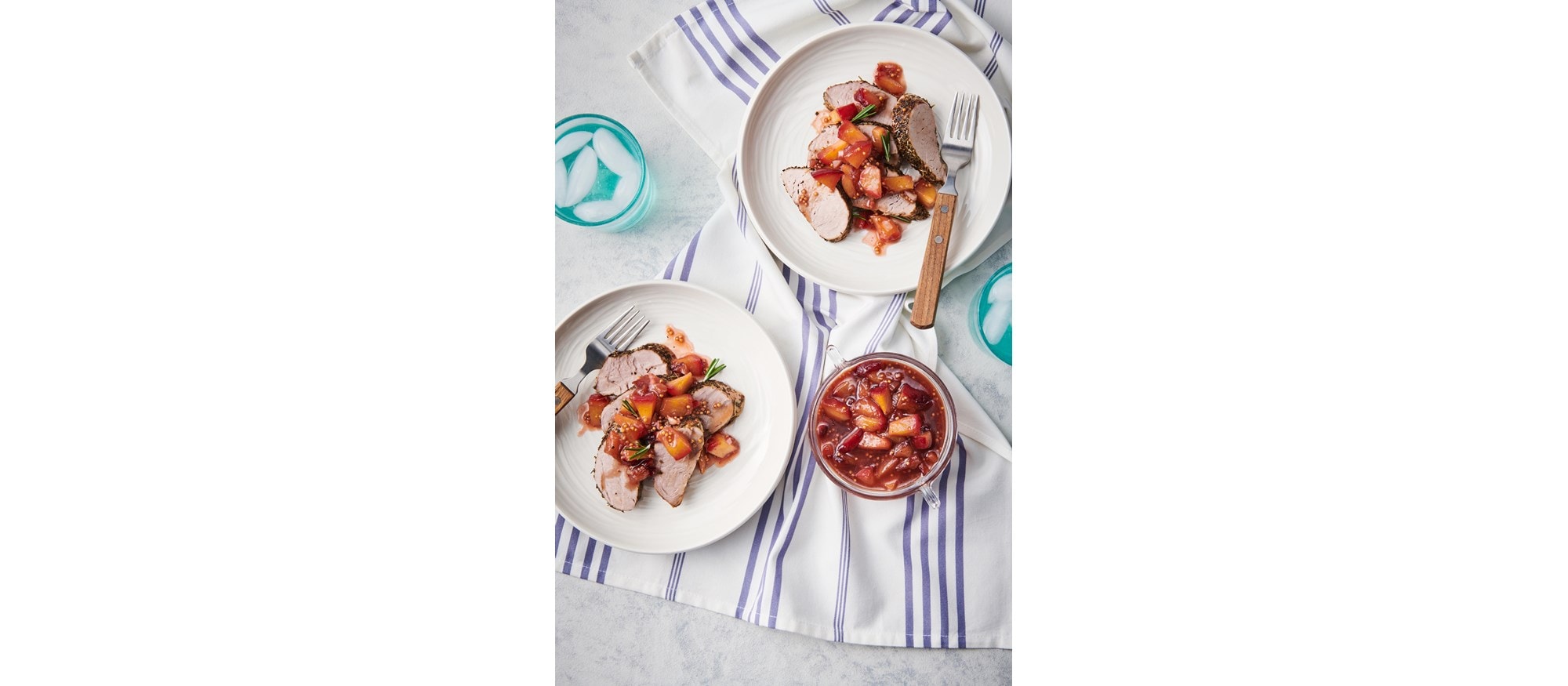 Fácil y deliciosa receta de lomo de puerco en chutney de ciruela con la configuración del modo Convection Roast (rostizar por convección) de su horno Wolf