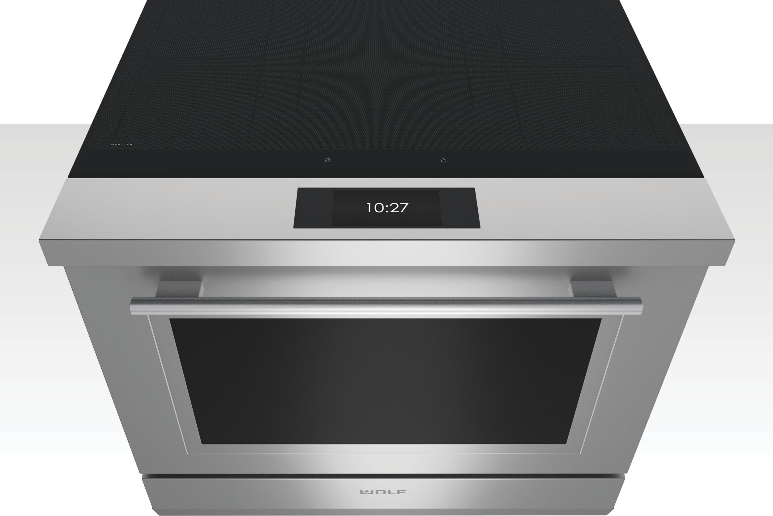 Wolf Induction Range featuring sleek cooktop and crystal clear digital display.