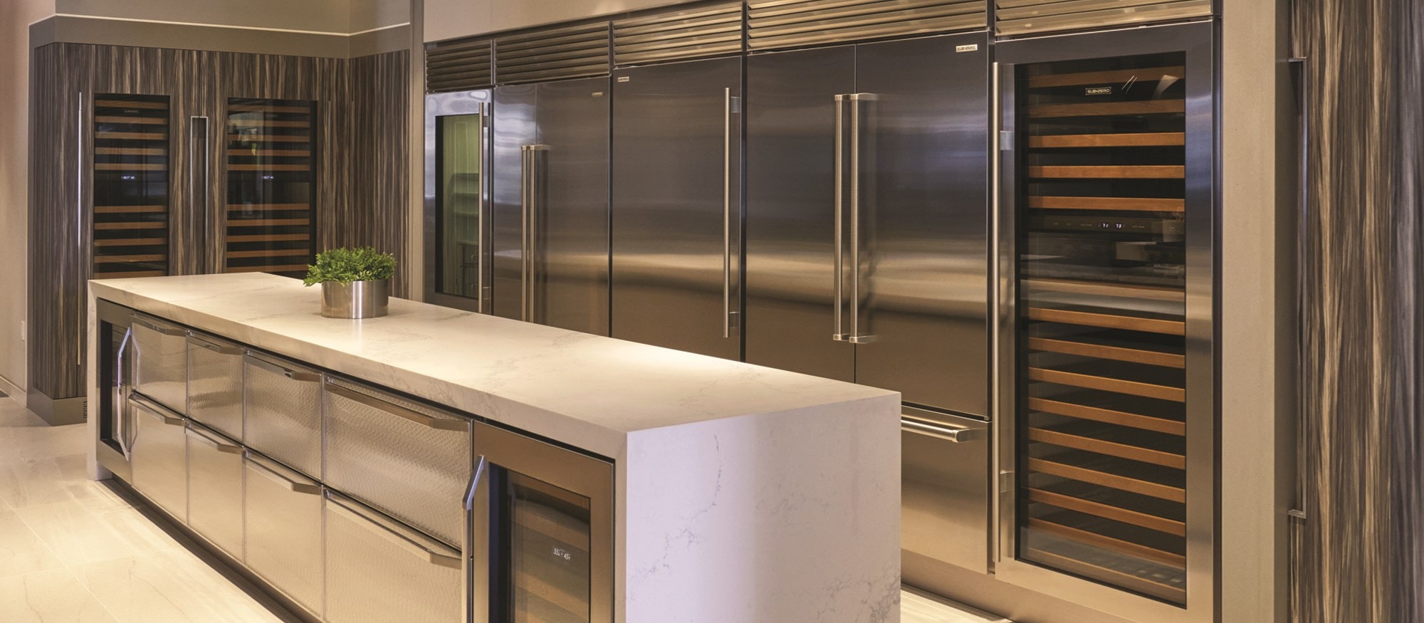 Explore a full range of kitchen products in kitchen vignettes at Sub-Zero, Wolf and Cove Showroom in Roslyn Heights, New York