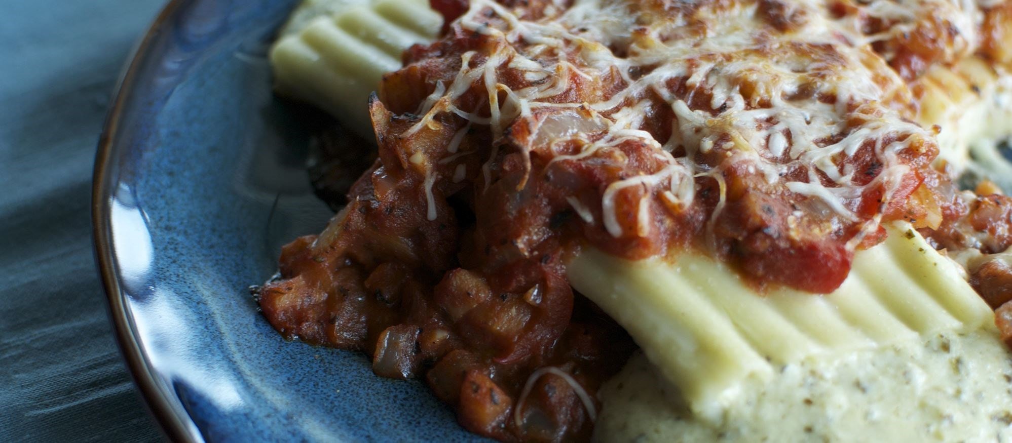 Manicotti with Eggplant and Red Pepper Sauce